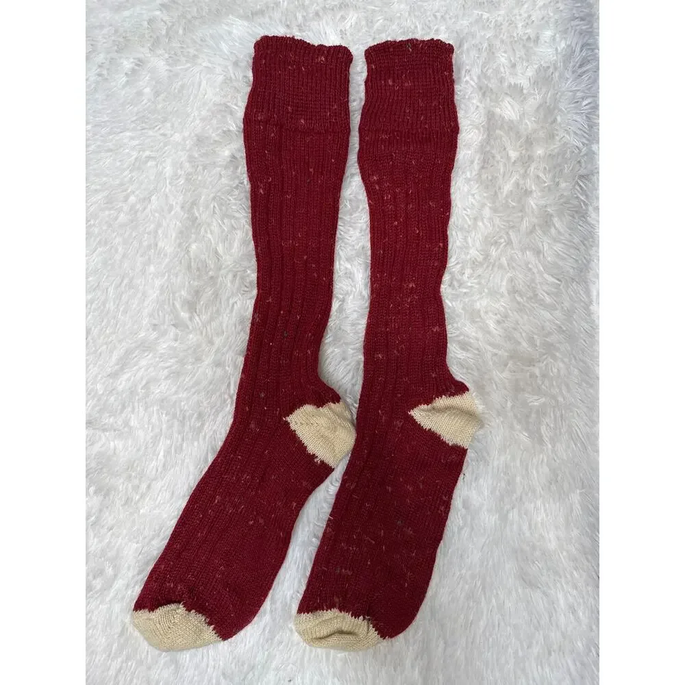 1980s Vintage Carraig Donn Irish Wool Knee-High Socks Red NEW 2 pairs NWT Size L